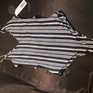 Amuse Society black and white stripe swimsuit with side cut-outs